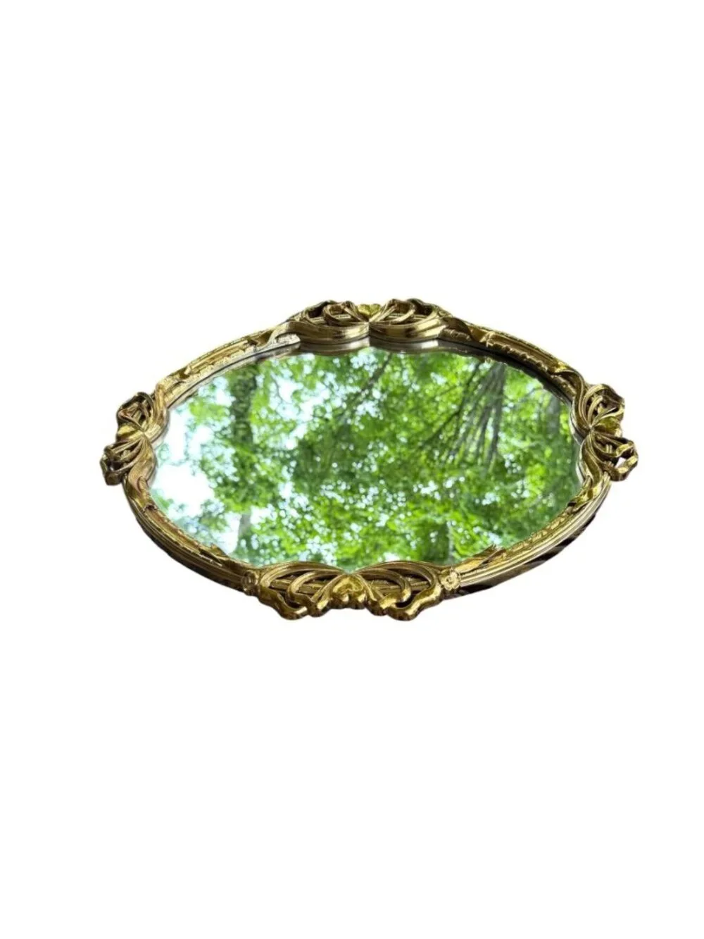 1960s Hollywood Regency gold oval mirror Victorian Baroque style